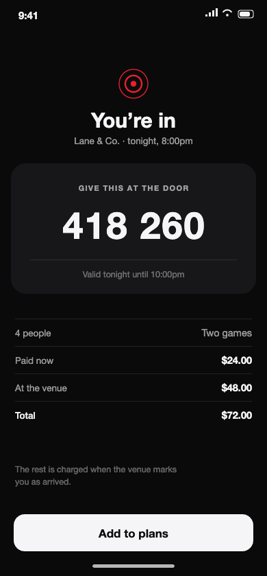 Claiming a slot: a deposit now, the rest at the venue